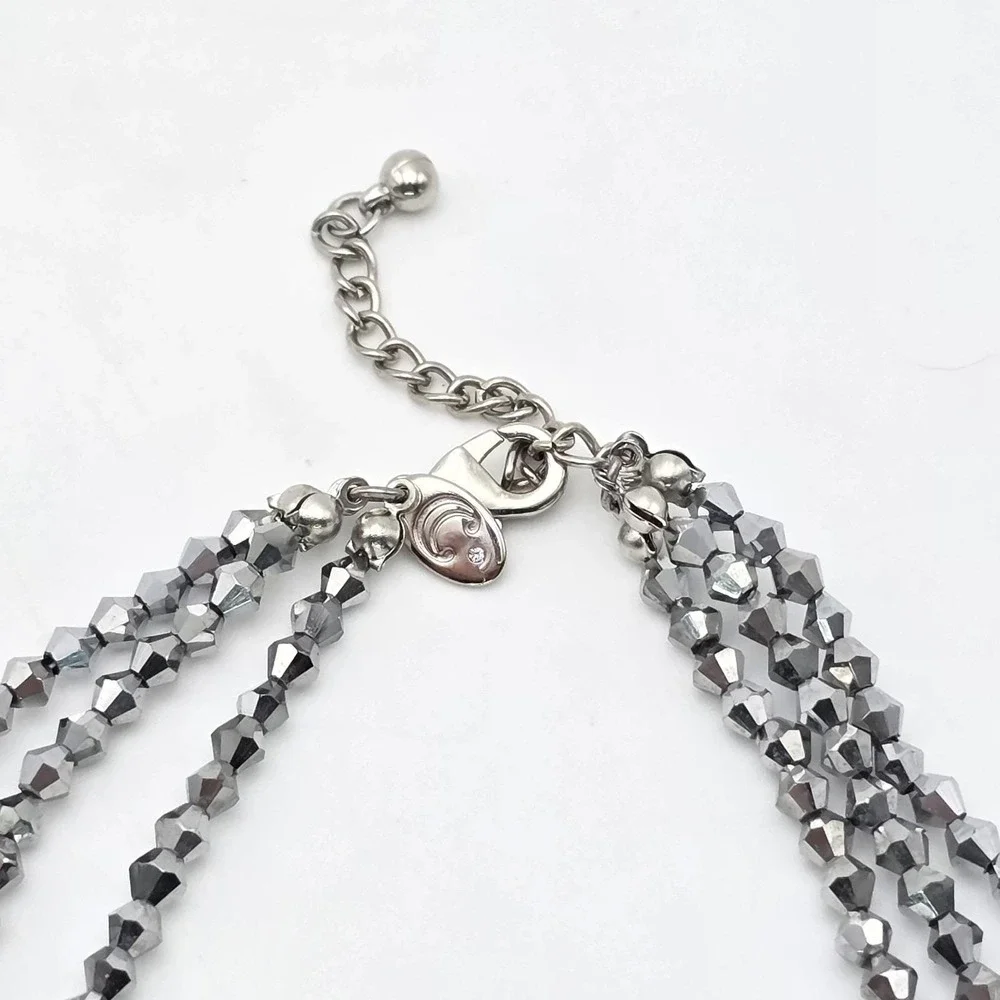 Vintage CHARMING CHARLIE Bib Collar Necklace Facet Glass Beads Gunmetal Gray 18